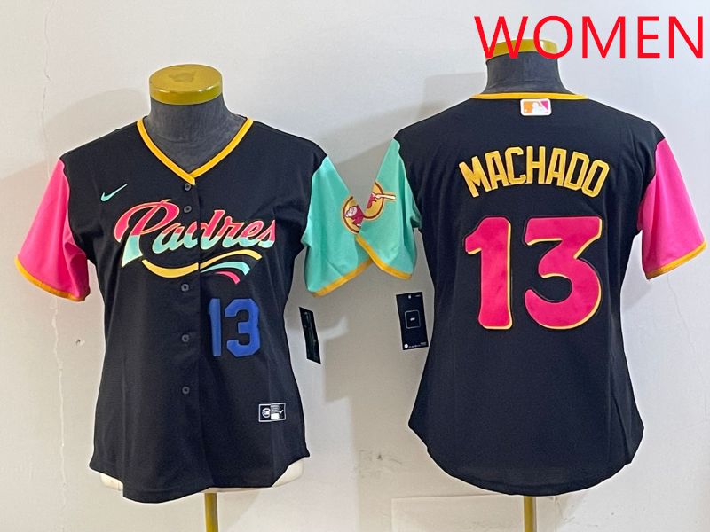 Women San Diego Padres #13 Machado Black City Edition 2025 Nike MLB Jersey style 5->women mlb jersey->Women Jersey